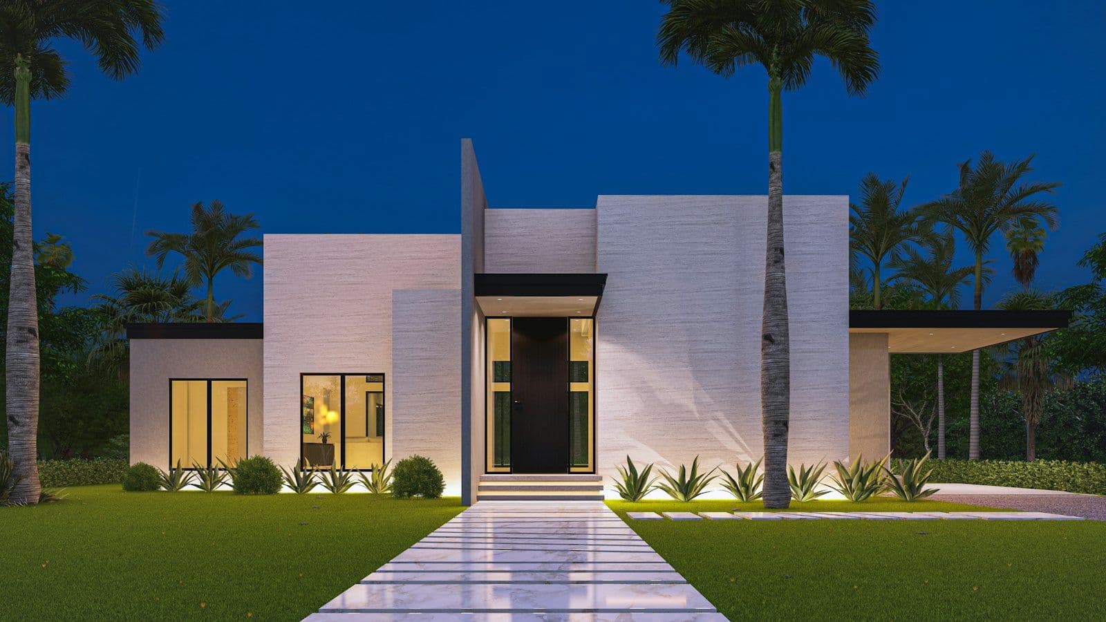 Villa contemporaine de nuit